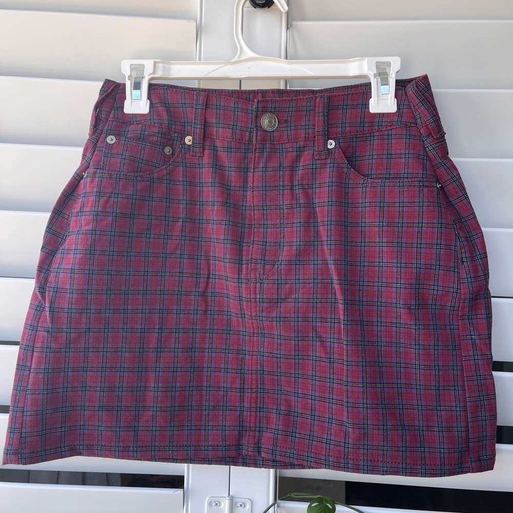 maroon plaid mini skirt